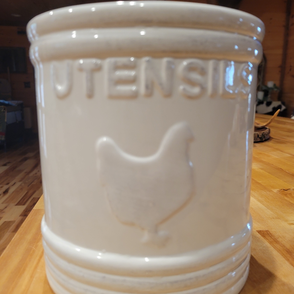 Home Basics Ceramic Rooster Utensil Crock